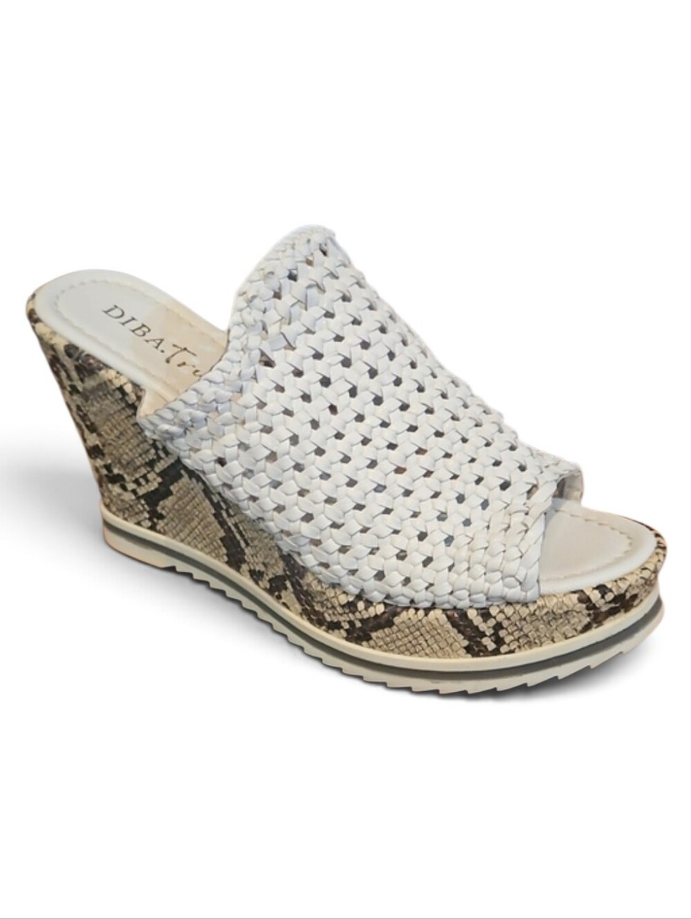 Diba.True White Leather Woven Wedge Slide‎ Sandals